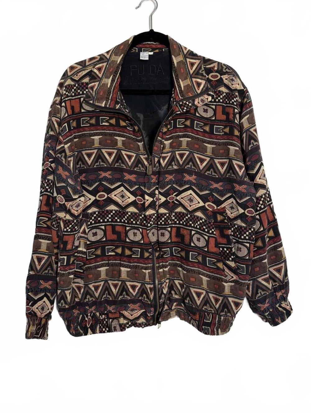 Vintage 90s  FU DA International Patterned Silk Bomber Jacket